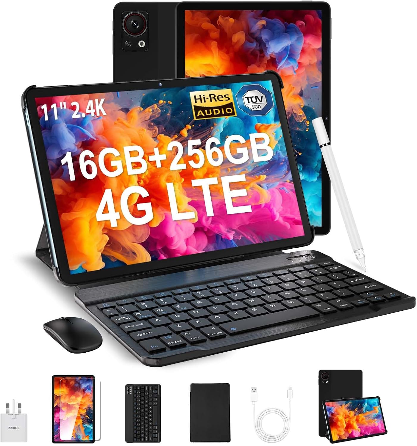 T30S 2025 Newest 11 Inch Tablet With Keyboard, 16GB+256GB/1TB, Octa-Core, 8580mAh, Android 14 Tablet With SIM Card Slot, Widevine L1, Bluetooth 5.0, 5G WiFi, Tablets with Pen