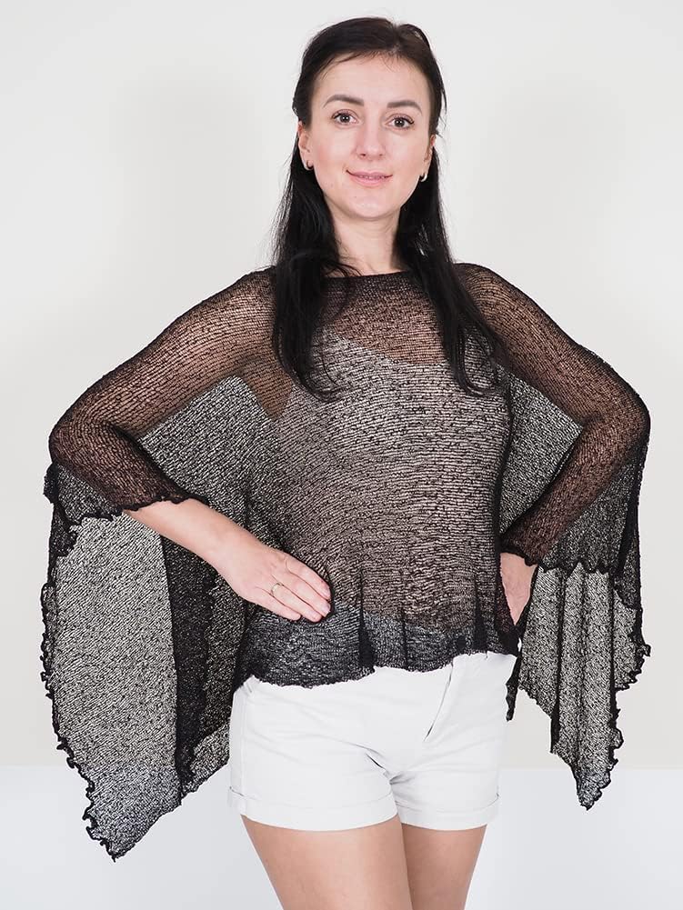 Ladies Crochet Poncho Lace Fish Net Batwing Wrap Beach Cover Up