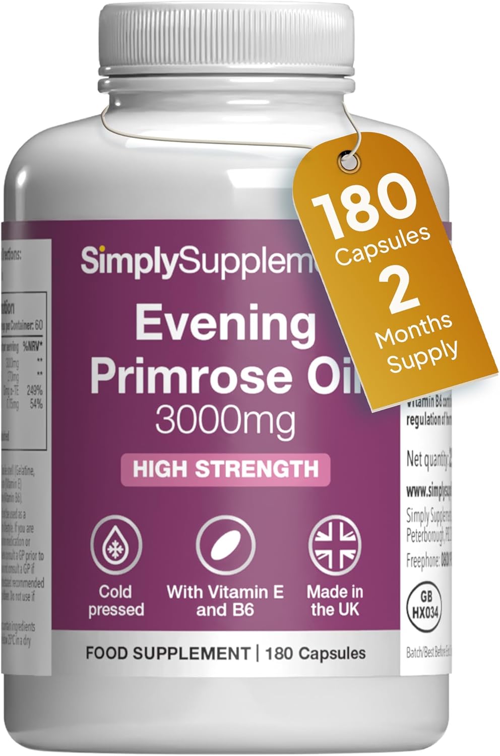 Evening Primrose Oil 3000mg Capsules with Vitamins B6 & E
