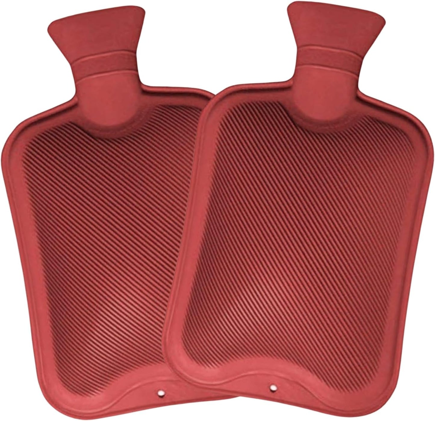Pack of 2 Hot Water Bottles | Natural Rubber Large Hot Water Bottle 2L | Red Hot Water Bag for Pain Relief Secure & Leakproof