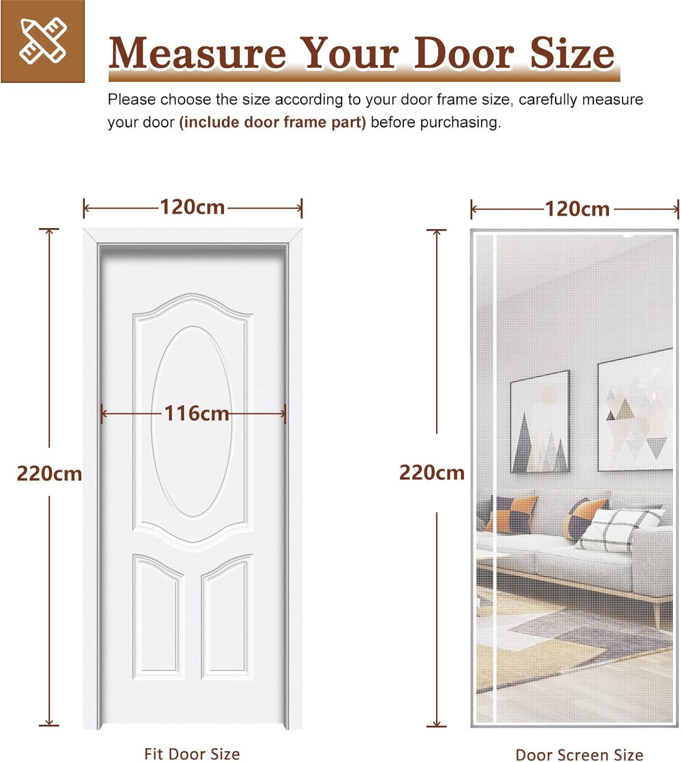 Side Opening Fly Screens for Doors 120 x 220 cm, Reinforced Polyester Sewing Mosquito Net Curtain for Balcony, French, Sliding Glass Door