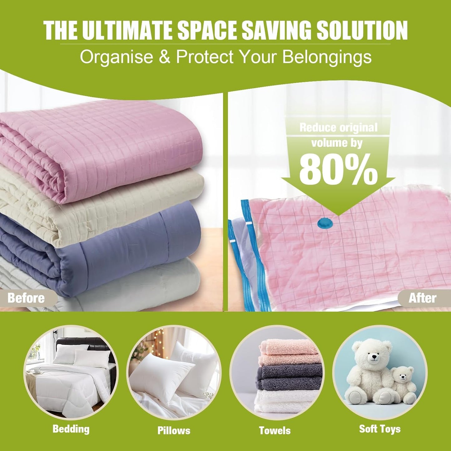 Space Saver Vacuum Storage Bags Medium Compressed Sealer Bags for Clothes Comforters Beddings and Blankets with Hand Pump