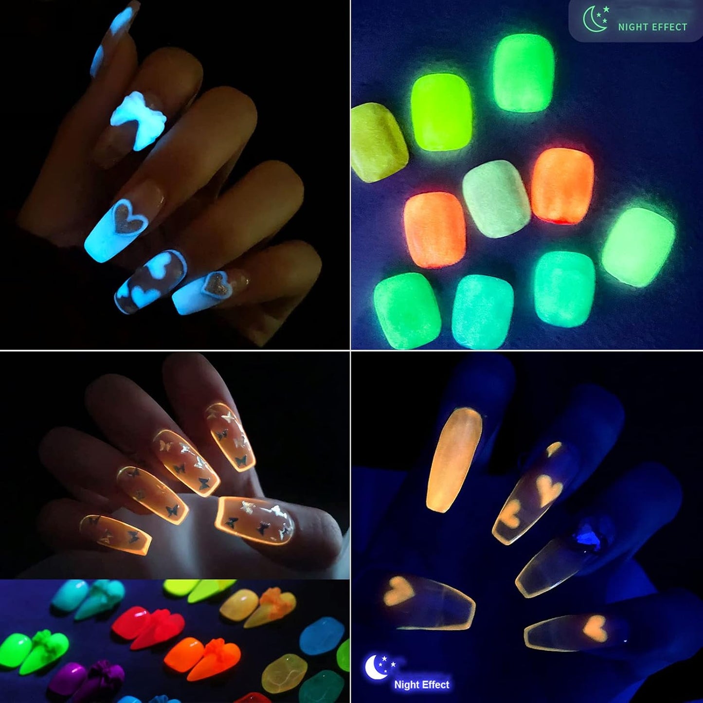 UV Gel Nail Polish Set - Soak Off, Glow in the Dark Neon Colors for Home DIY Manicure and Nail Salon