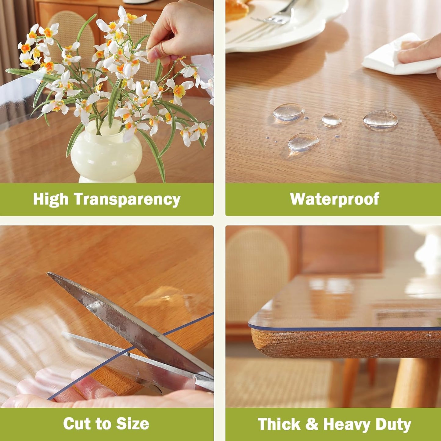 Clear Table Protector,Table Protector for dining room table, Thick Waterproof Plastic Table Cover