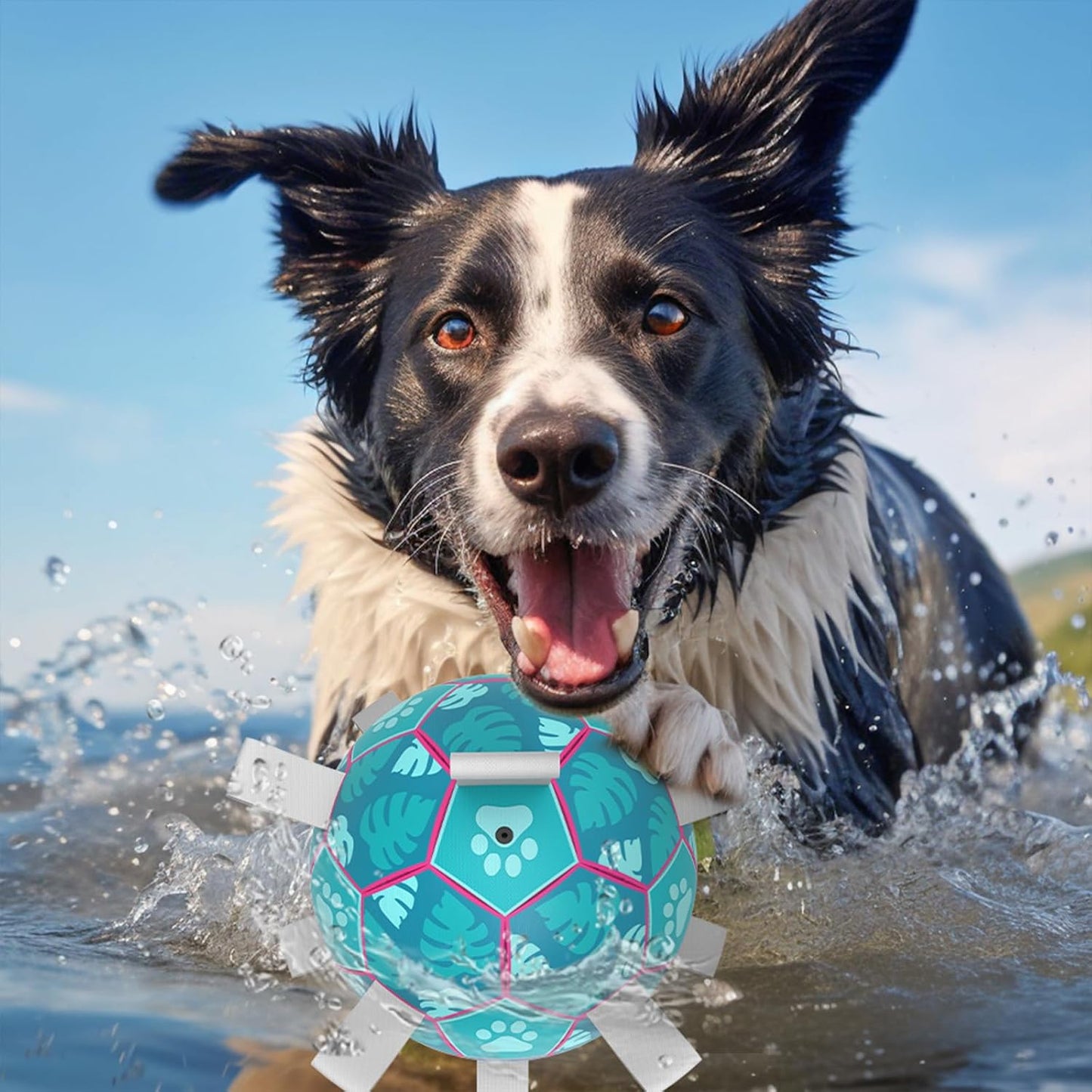 Dog Soccer Ball, Interactive Dog Toys for Tug of War, Puppy Birthday Gifts, Water Toy, Durable Dog Balls for Small & Medium Lake Blue