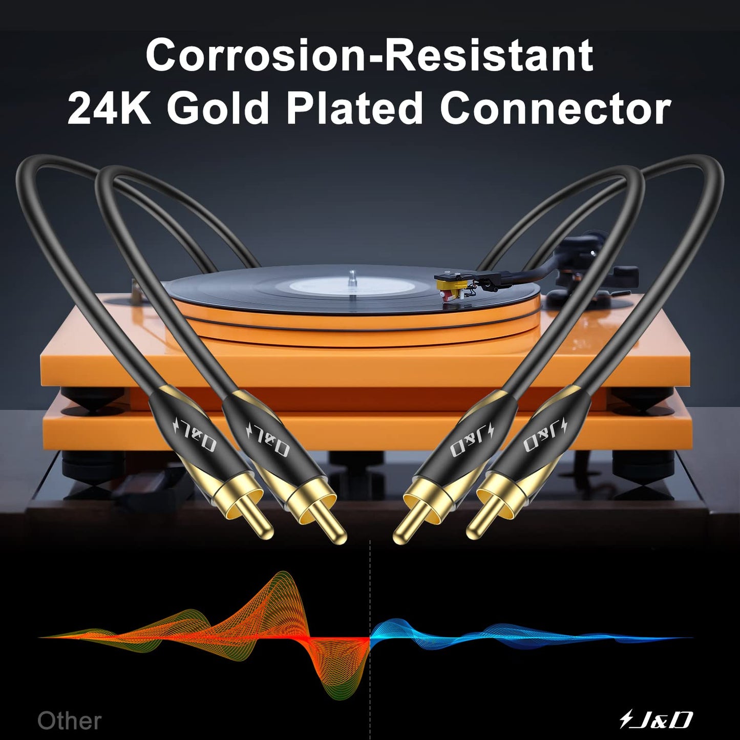 Audiophiles RCA Cable, 24 AWG 2RCA Male to 2RCA Male Stereo Interconnect Audio Cable, Gold-Plated Subwoofer Cable