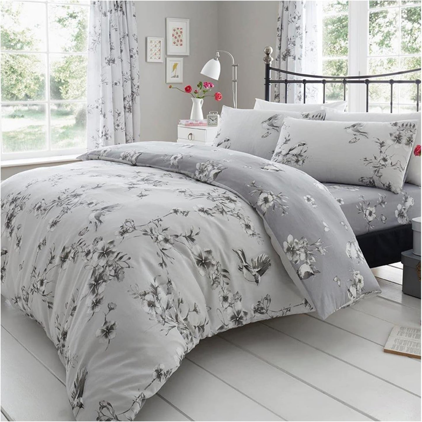Duvet Cover With Pillow Cases - Polycotton Quilt Cover - Bedding Set King Size- Grey
