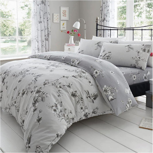Duvet Cover With Pillow Cases - Polycotton Quilt Cover - Bedding Set King Size- Grey