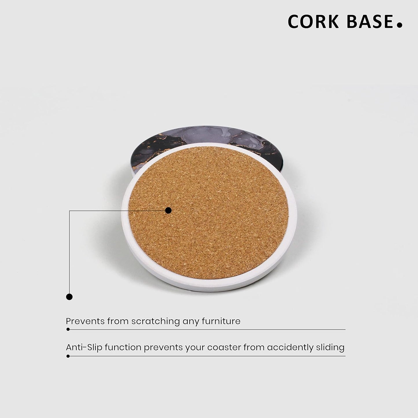 Homeware Marble Coasters Set of 4 - Stunning Decorative Coasters in GLOSS Finish, Elegant Stone with Cork Bottom - Night