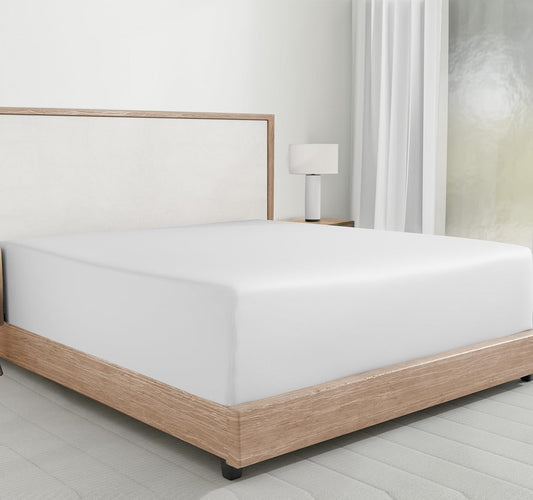 King Size Deep Fitted Sheet Only - Soft 100% Cotton Bed Sheets, Sateen, No-Pop Off Elastic (King, White)