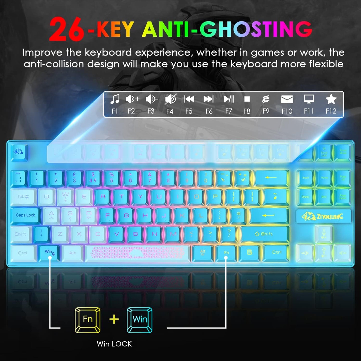 UK Gaming Keyboard Mouse Combo with RGB Backlit Keys and Programmable Mouse