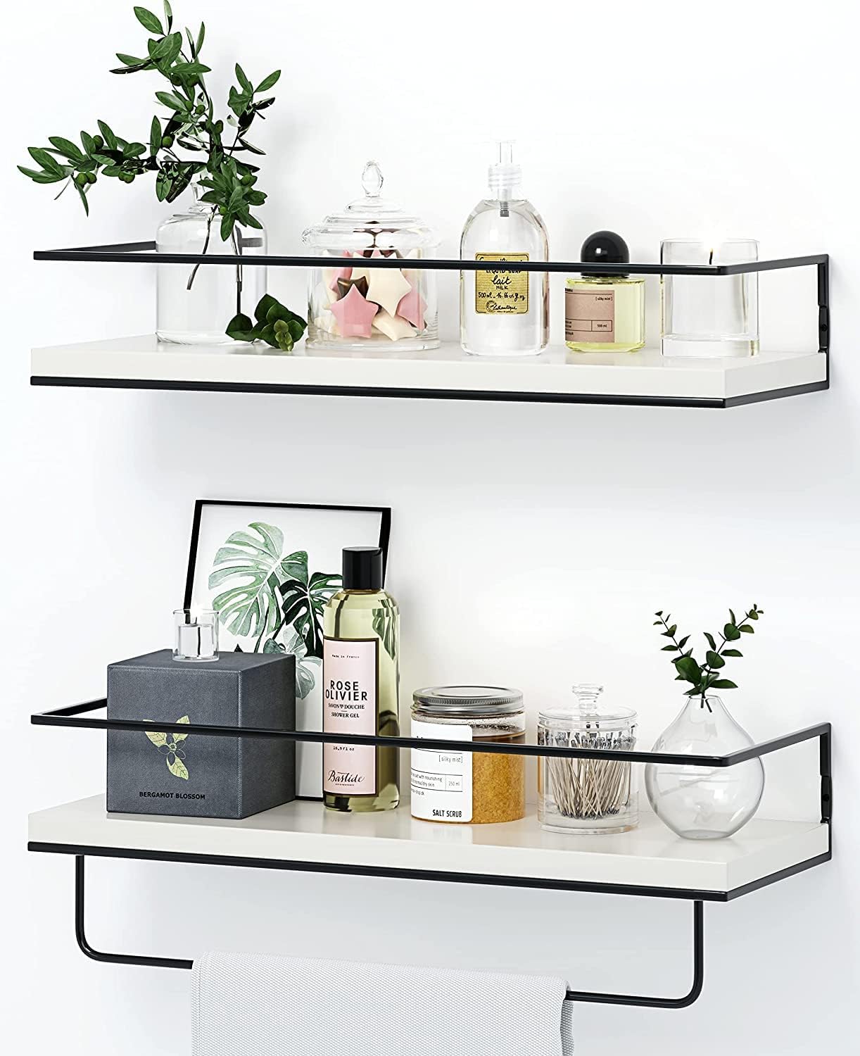 Black Floating Shelves Wall Mounted With 18kg Weight Capacity, Hanging Wall Shelves for Bedroom, Kitchen, Bathroom, Living Room, Home Office, Storage Organiser - Solid Wood Shelf