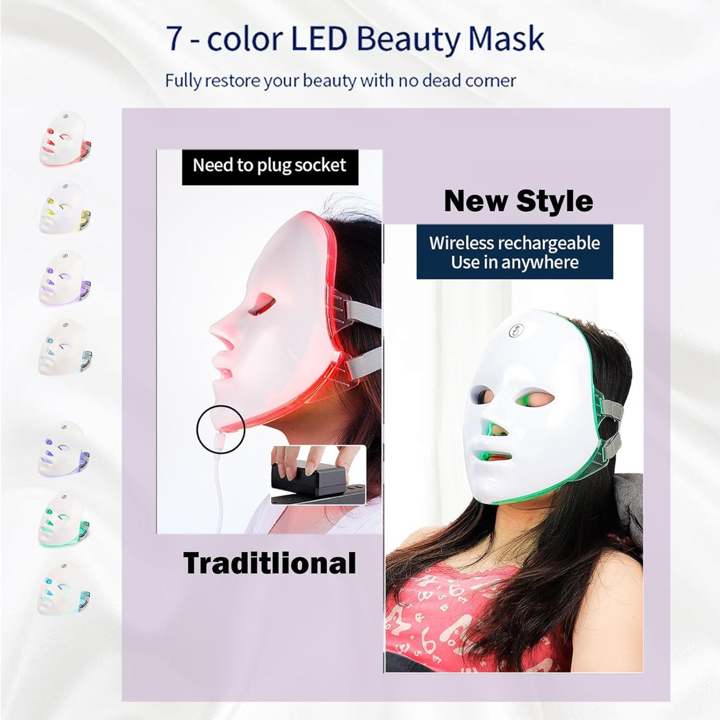 LED Light Therapy Face Mask - 7 Color Photon Therapy, Anti-Aging, Wrinkle Reduction, Skin Tightening, Daily Facial Care