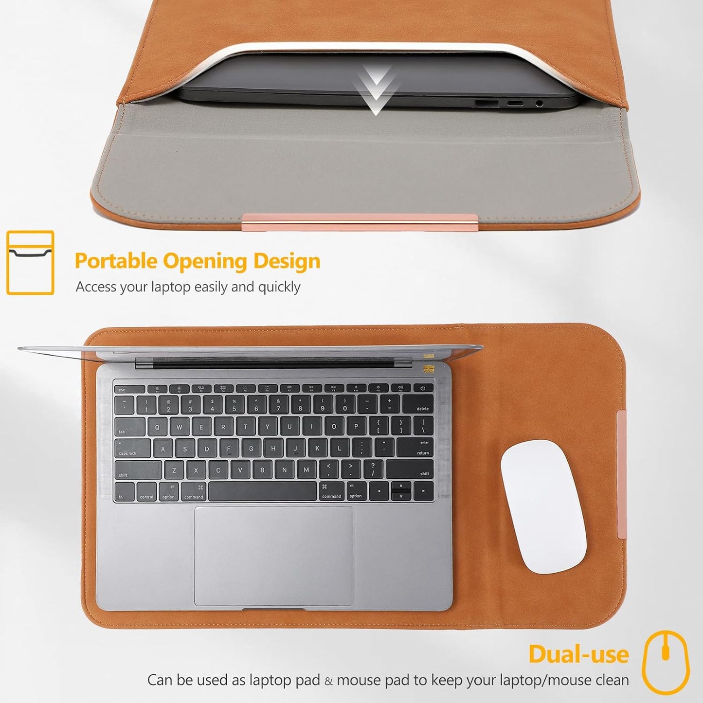 13 Inch Laptop Sleeve Compatible with MacBook Air 13, MacBook Pro 13, iPad Pro/Air, Surface Pro 11, Faux Suede Leather Case with Accessory Bag, Brown