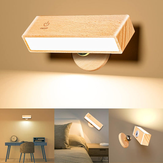 Wall Light, Reading Light Wall Mounted, Battery Operated Wall Lights Buit-in 4000mAh Large Battery, 360° Free Rotation, 98 Brightness Levels