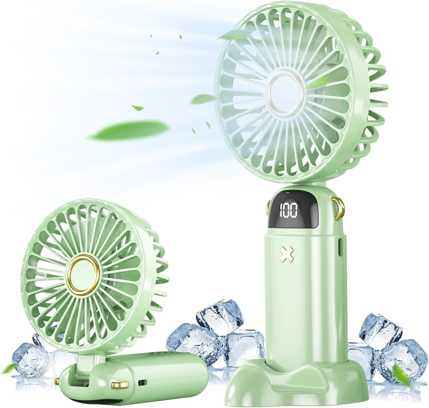Portable Handheld Rechargeable Mini Fan with USB Battery, Foldable Desk Fan, 5 Speeds LED Display