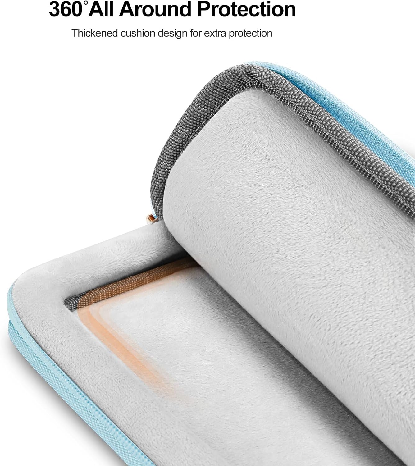 13-14 inch 360 Protective Laptop Case, 13.3 inch Laptop Sleeve Compatible with MacBook Air/Pro 13 13.6/Pro 14, HP, Dell, ASUS, Rectangle Quilted Bag with Handle&Pocket&Small Case, Ice Blue