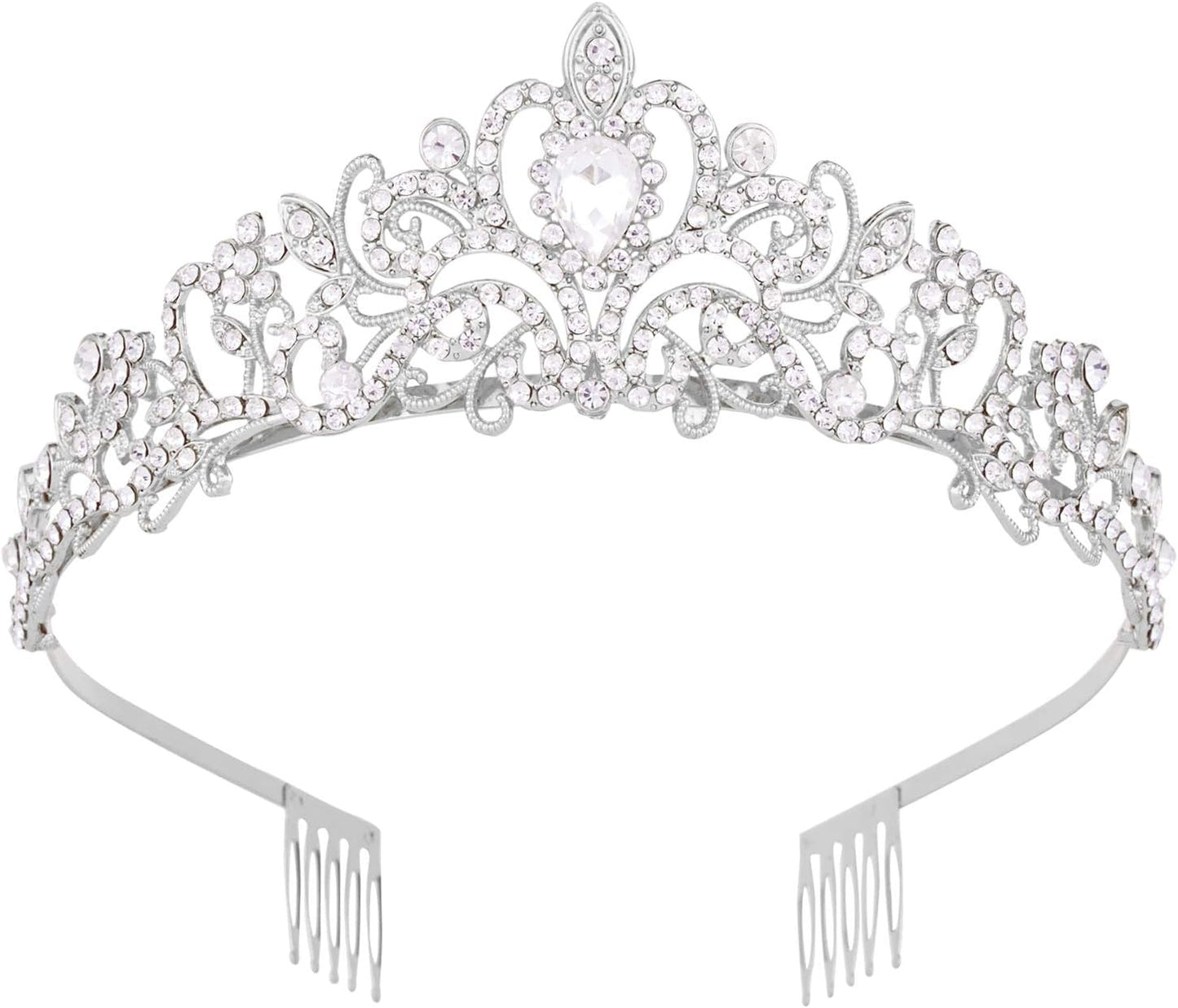 Crystal Tiara Crown Silver Headband Headpiece Rhinestone Hair Jewelry Decor for Women Ladies Little Girls Bridal Bride Princess Birthday Wedding Pageant Prom Halloween Costume Party