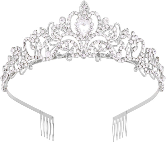 Crystal Tiara Crown Silver Headband Headpiece Rhinestone Hair Jewelry Decor for Women Ladies Little Girls Bridal Bride Princess Birthday Wedding Pageant Prom Halloween Costume Party