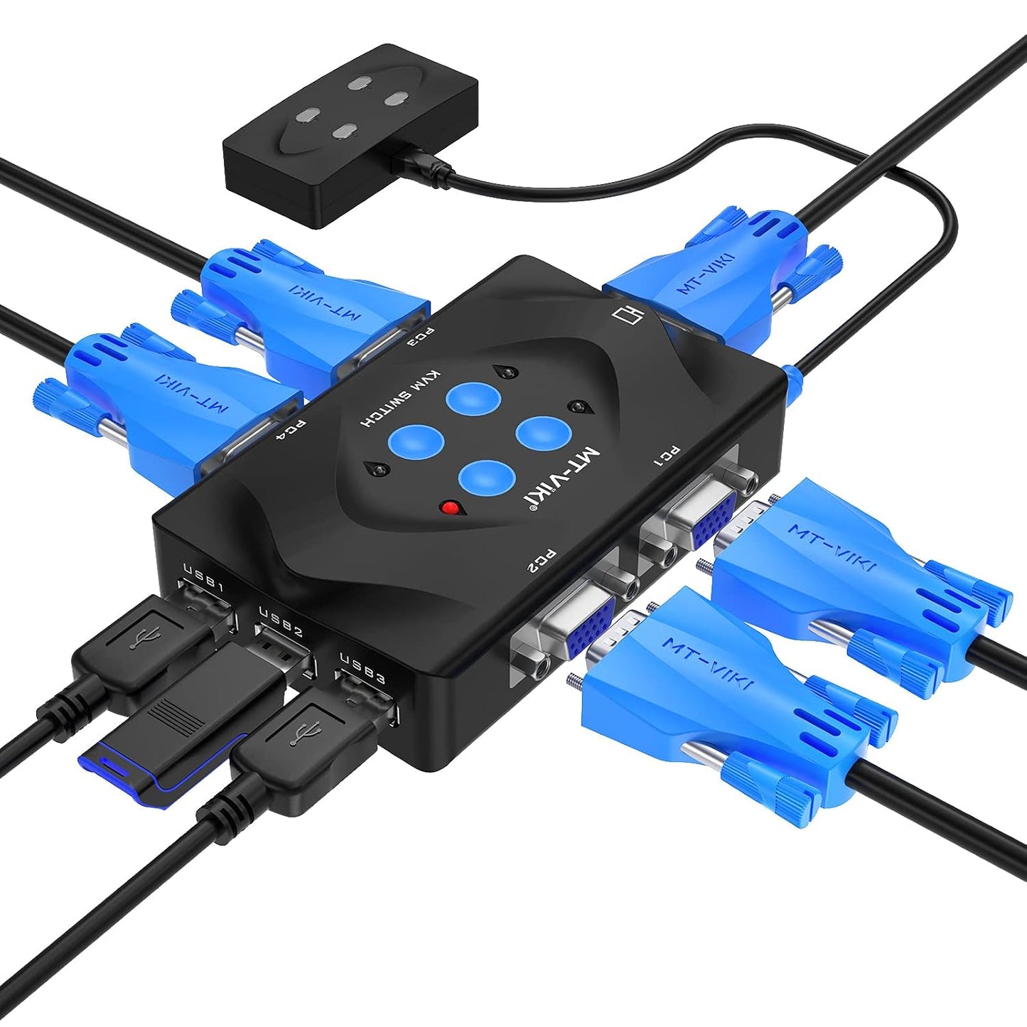 VGA KVM Switch 2 Port USB Selector for 2 Computers with Cables and USB Hub