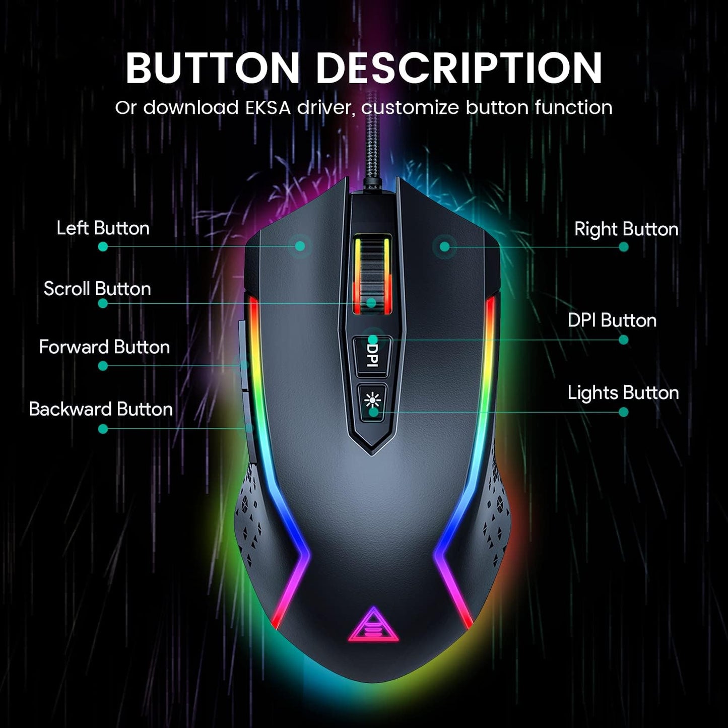 RGB Gaming Mouse Wired, PC Gaming Mice with 8000 DPI, 7 Programmable Buttons, Chroma RGB Backlit, 6 DPI Adjustment Levels Computer Mouse for PC/Mac/Laptop Gamer