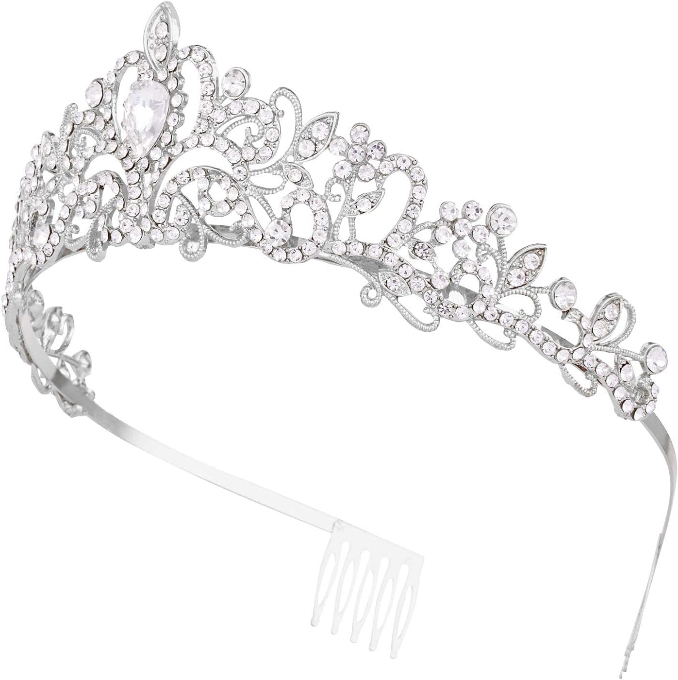 Crystal Tiara Crown Silver Headband Headpiece Rhinestone Hair Jewelry Decor for Women Ladies Little Girls Bridal Bride Princess Birthday Wedding Pageant Prom Halloween Costume Party