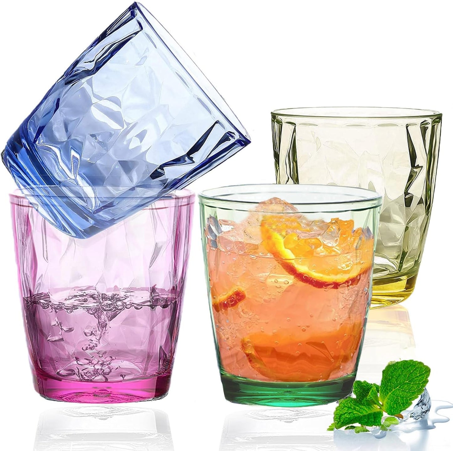4 Pack Plastic Tumblers 380ml Plastic Acrylic Drinking Tumblers, 13 Oz Reusable Water Cups Stackable Glasses Cocktail Glasses for Everyday Use, Portable Water Tumblers for Picnic Party Camping