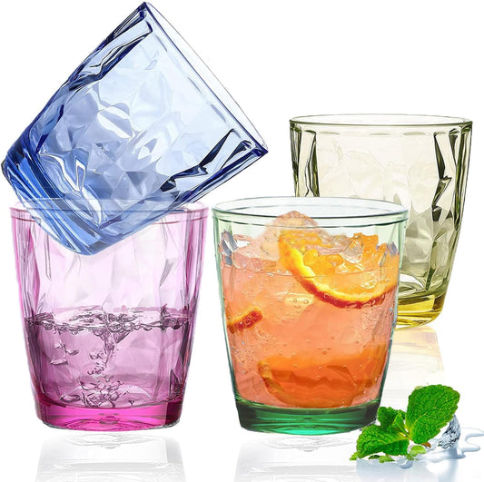 4 Pack Plastic Tumblers 380ml Plastic Acrylic Drinking Tumblers, 13 Oz Reusable Water Cups Stackable Glasses Cocktail Glasses for Everyday Use, Portable Water Tumblers for Picnic Party Camping