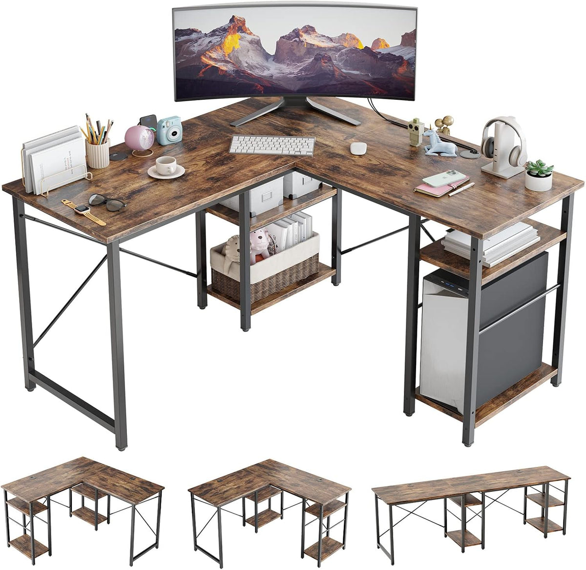 120CM Reversible L Shaped Corner Desk with Shelves