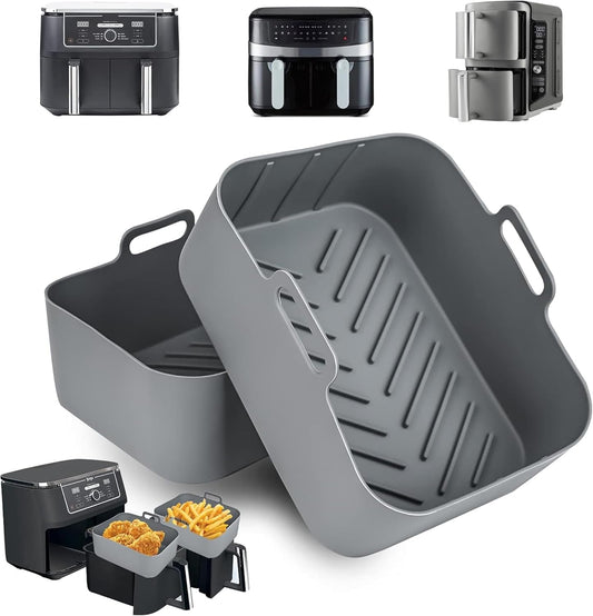 Silicone Air Fryer Liner for Ninja Dual AF400UK/SL400UK & Tower T17088, 2pcs Thickened and Larger Air Fryer Liners,Reusable Air Fryer Accessories for Ninja AF451UK 9.5L＆Ninja Double Stack XL Air Fryer