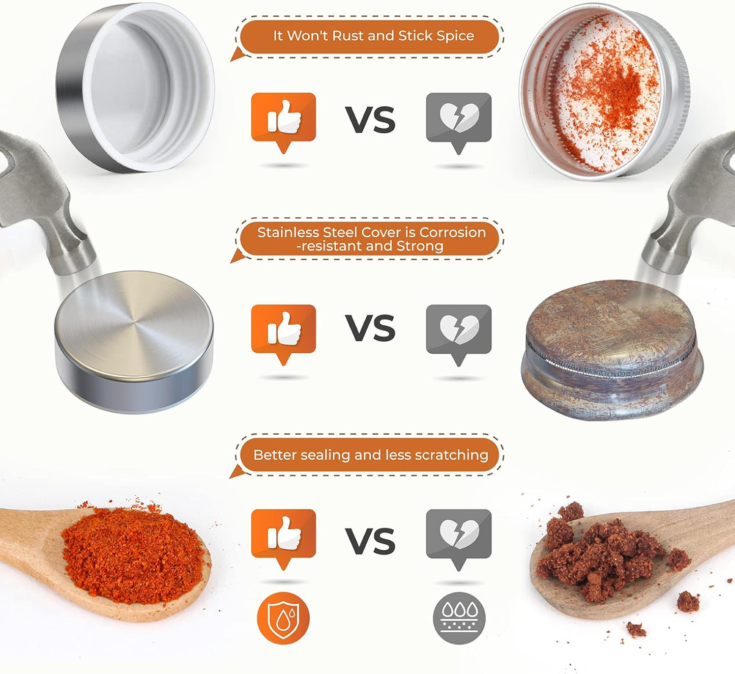 Round Spice Jars with Stainless Steel Lids, 120ml Kitchen Spice Containers with Label , Pen, Hose Brush, 2 Silicone Funnels, for Home Kitchen Spice, Seasonings, Condiments, Herbs Storage