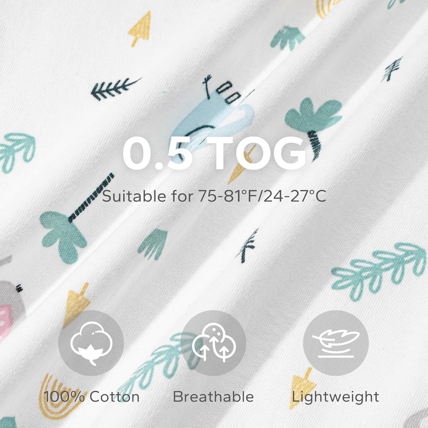 Baby Sleeping Bag 0.5 Tog 0-6 Months 100% Cotton Summer Sleeping Bag Baby 2 Pack Sleep Sack Elephants & Stars