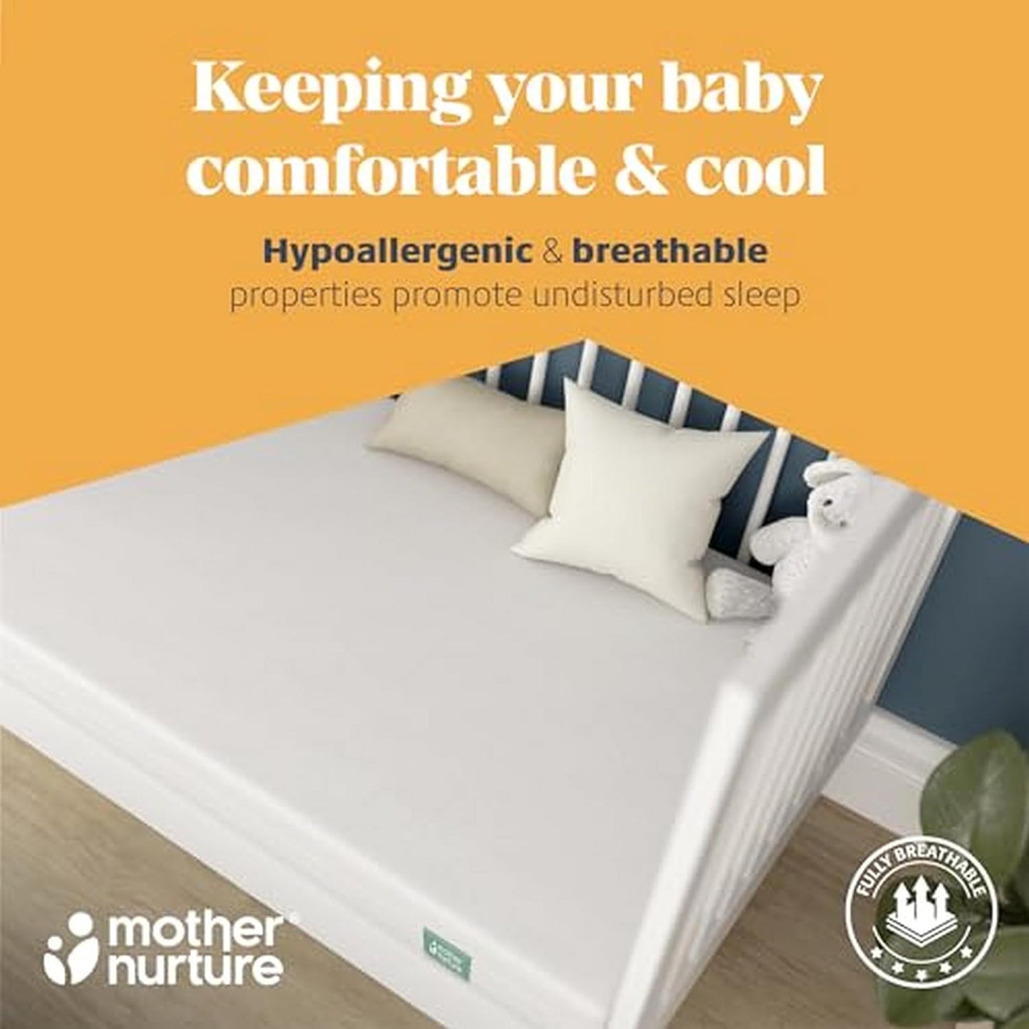 Eco Fibre Cot Bed Mattress (120 x 60cm x 10cm) Breathable Baby Cot Bed Mattress for Comfy Night’s Sleep, Reversible & Hypoallergenic with Removable Cover for Easy Clean