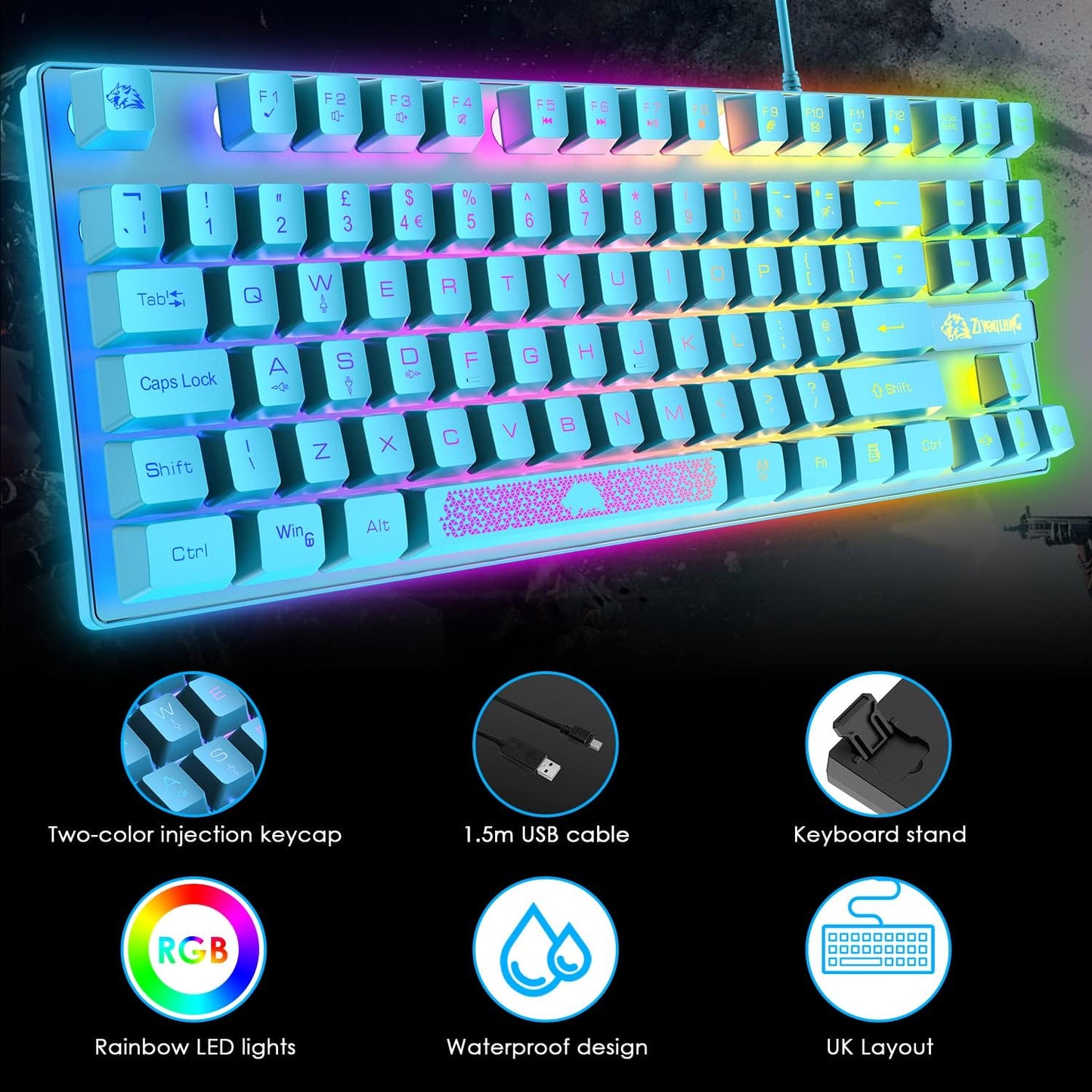 UK Gaming Keyboard Mouse Combo with RGB Backlit Keys and Programmable Mouse
