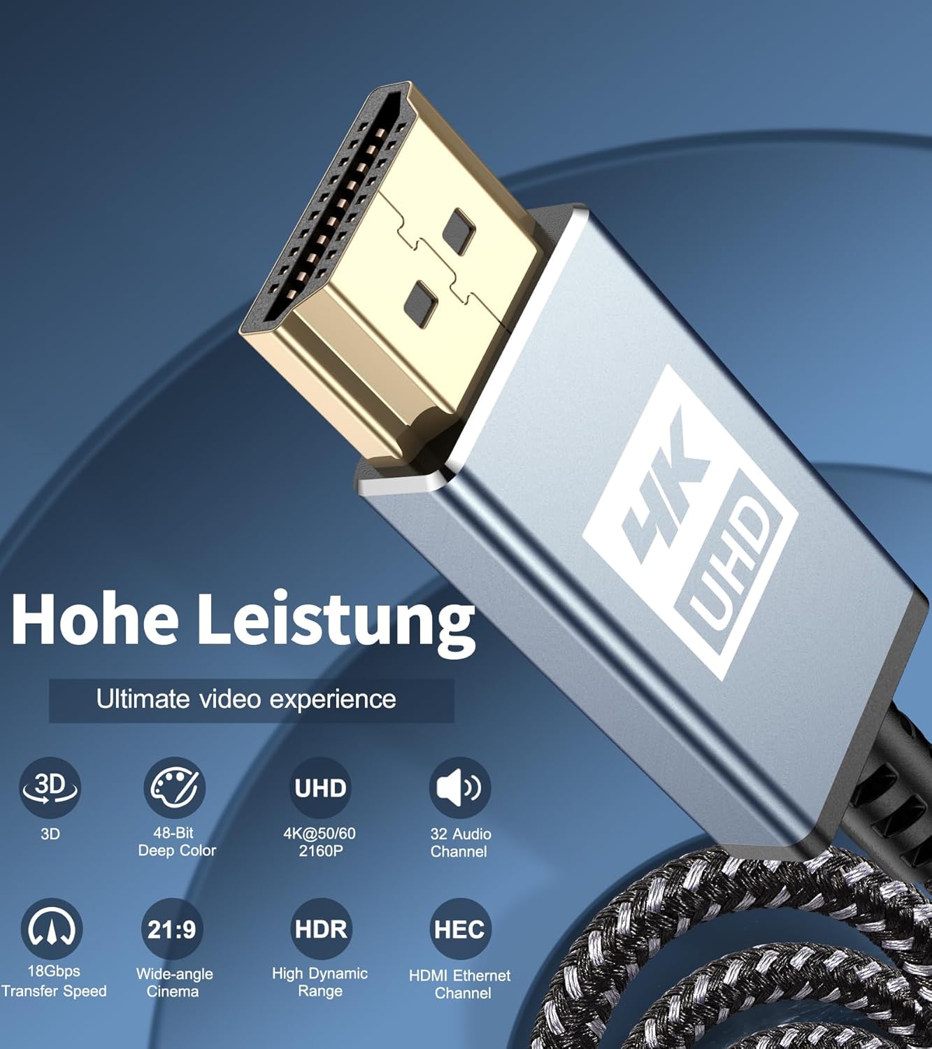 4K HDMI Cable,Sweguard High Speed 18Gbps Braided HDMI 2.0 Cable Supports 3D UHD 2160p HD 1080p Ethernet HDCP 2.2 ARC Compatible Fire TV,Xbox,PS4/3,Blu-ray,Sky,Monitor,Laptop,PC