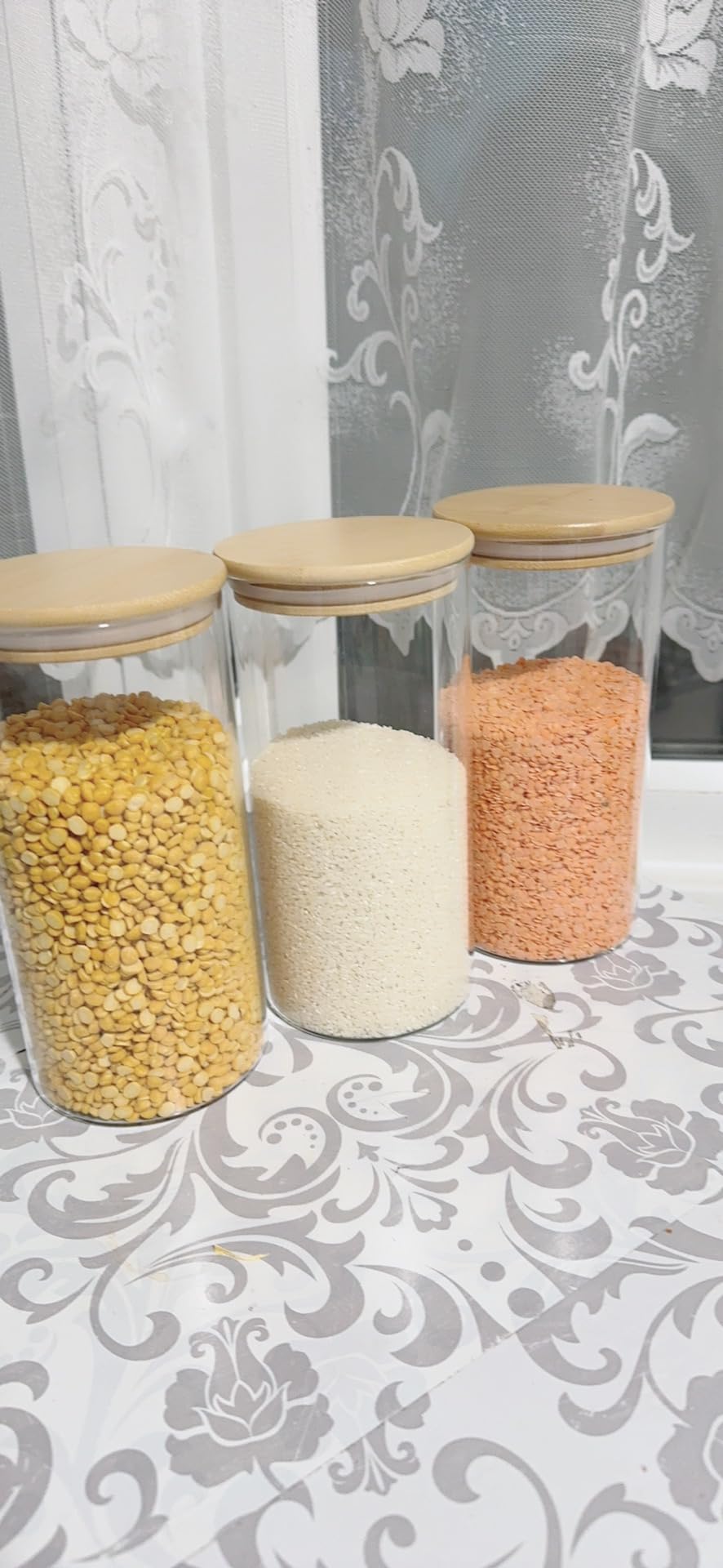 New 3pcs Glass Storage Jars for Kitchen Pasta Spices Sugar Salt and Cookies
