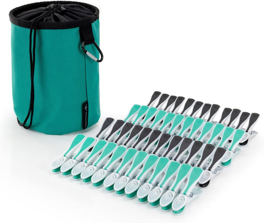 Set Premium Turquoise Peg Bag & Plastic Soft Grip Clothes Pegs Hanging Pegs Basket (48 Pegs, Turquoise)