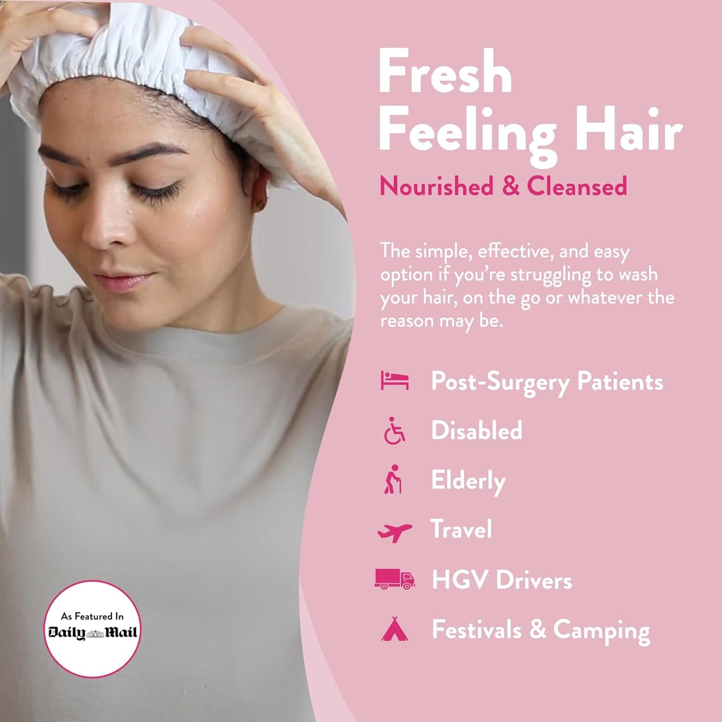 Shampoo Cap Pack of 5 - No Rinse for Elderly or Disabled - Cleanses & Conditions With Aloe Vera & Pro Vitamin B5 - For No Shower Access, Camping & Festival Use - Dermatologically Tested