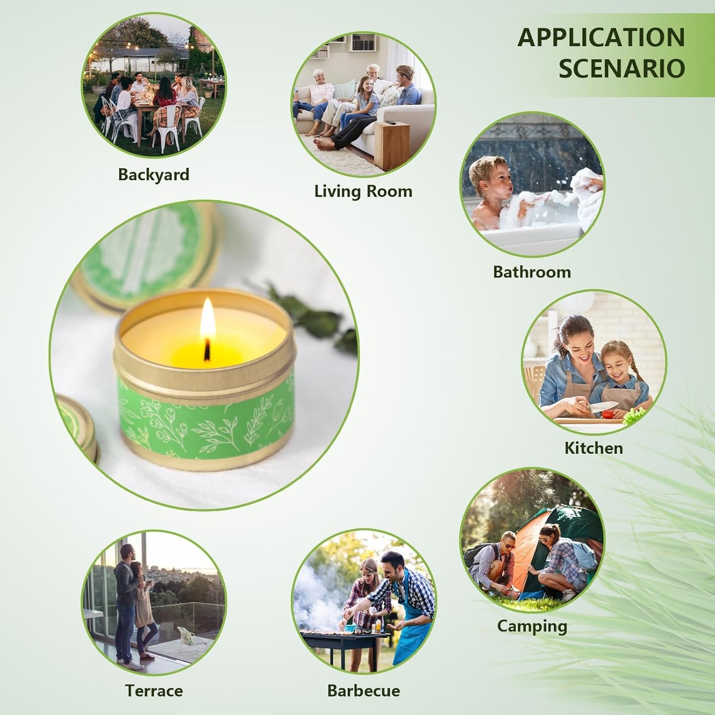 Citronella Candle Outdoor, Citronella Candles 6 Pack, Soy Wax, Lemongrass Citronella Essential Oil, Portable Travel Tin Candles for Outdoor, Indoor, Garden, Camping