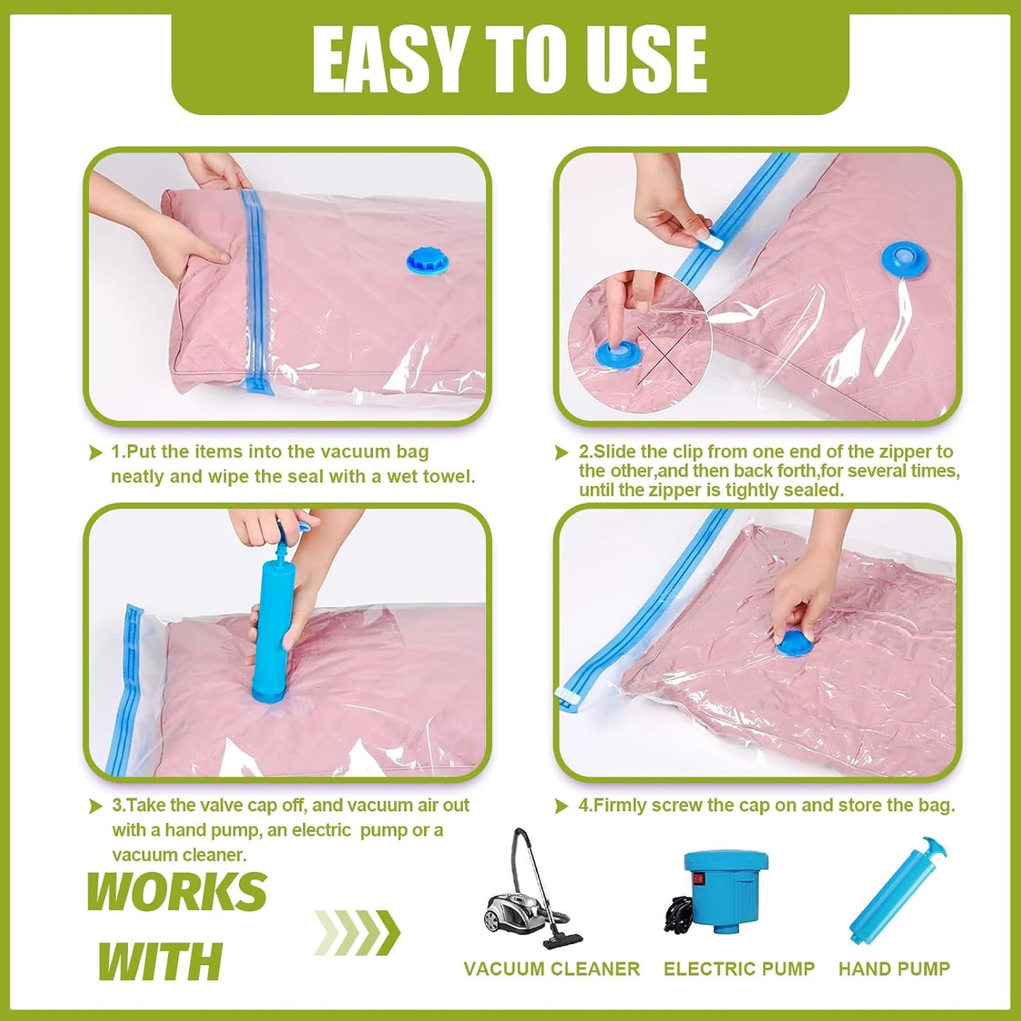 Space Saver Vacuum Storage Bags Medium Compressed Sealer Bags for Clothes Comforters Beddings and Blankets with Hand Pump