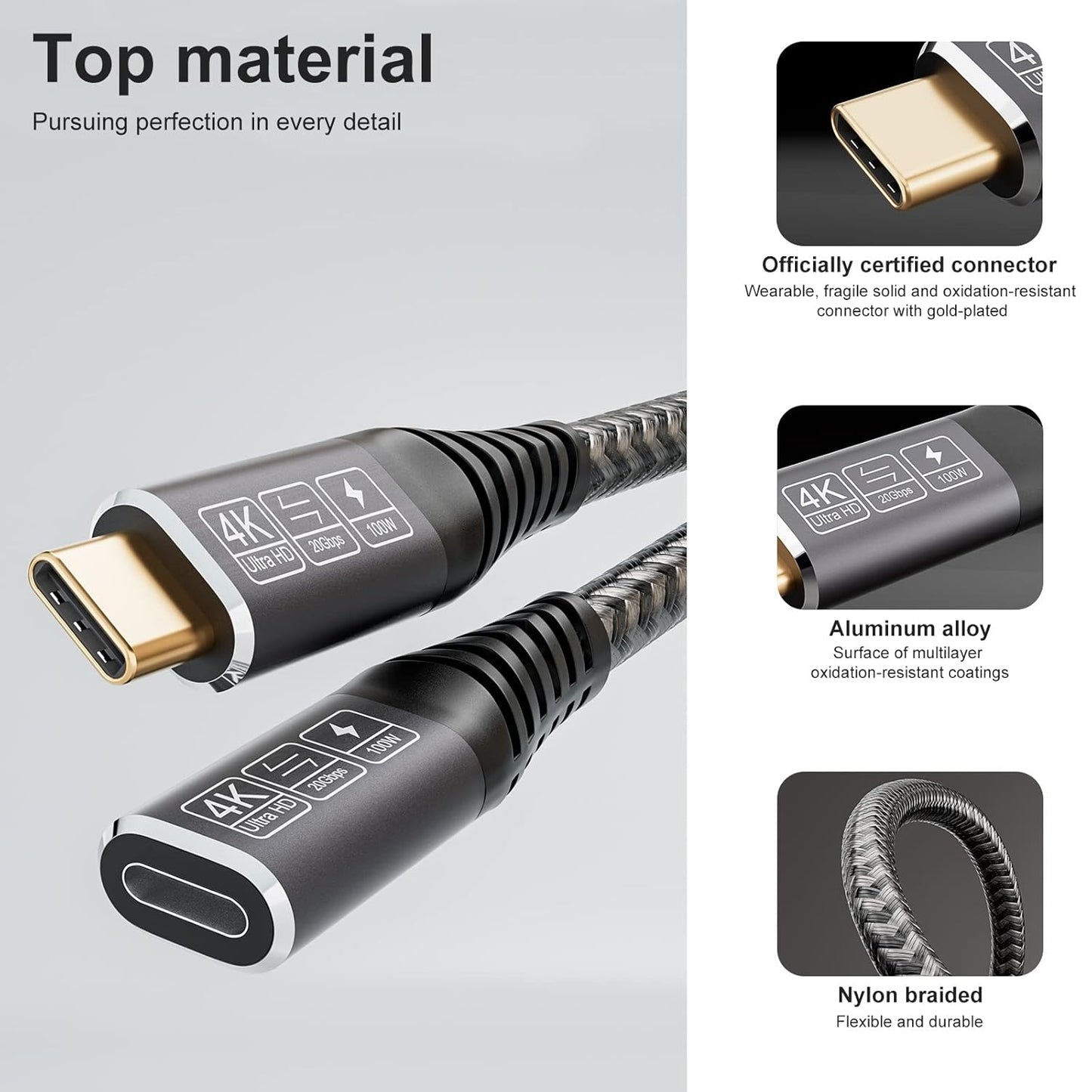 USB-C 3.2 Extender Cable 20Gbps Data Transfer with 100W Fast Charging