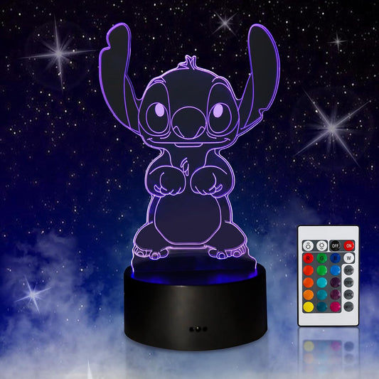 Stitch Night Light 3D Illusion Lamp 16 Color Stitch Light Table Lamp with Smart Touch Button Art Sculpture Lights with Remote Control for Children's Room Decoration Holiday Gifts