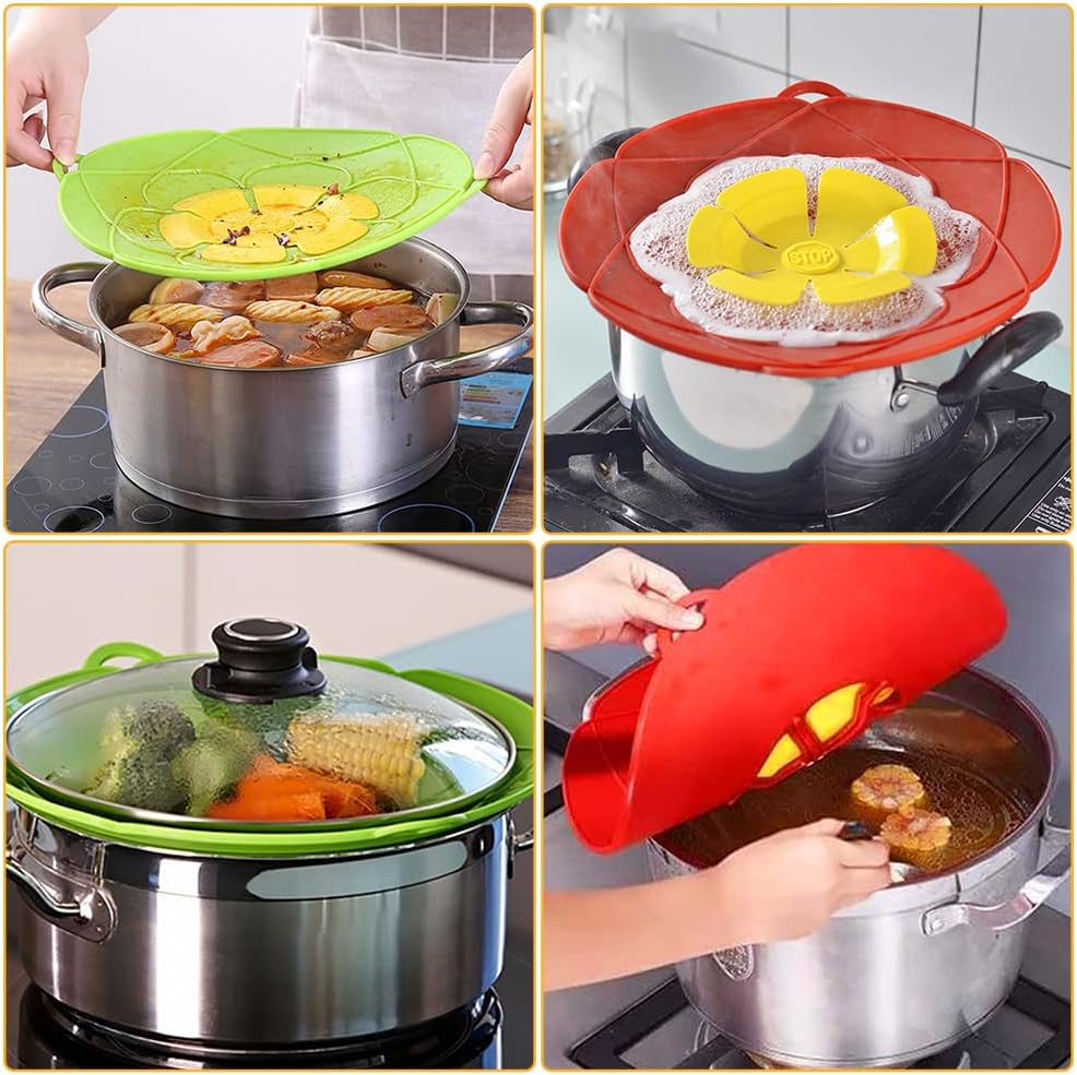 Spill Stopper Lid Cover,2Pcs Silicone Pan Lid 10"&11.5" Splatter Guard Pots Boil Over Safeguard Multi-Function Kitchen Tool Kitchen Gadgets