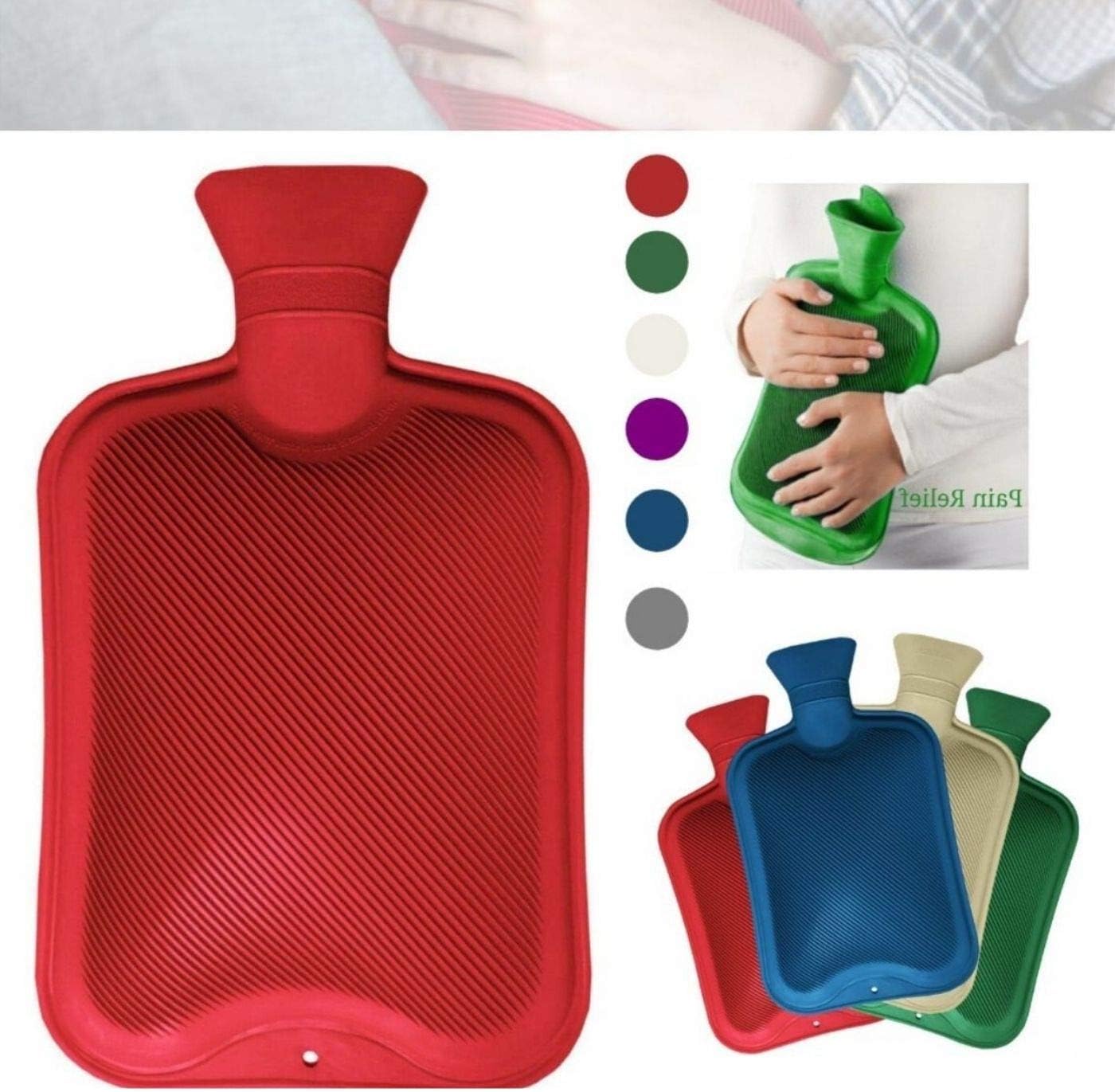 Pack of 2 Hot Water Bottles | Natural Rubber Large Hot Water Bottle 2L | Red Hot Water Bag for Pain Relief Secure & Leakproof