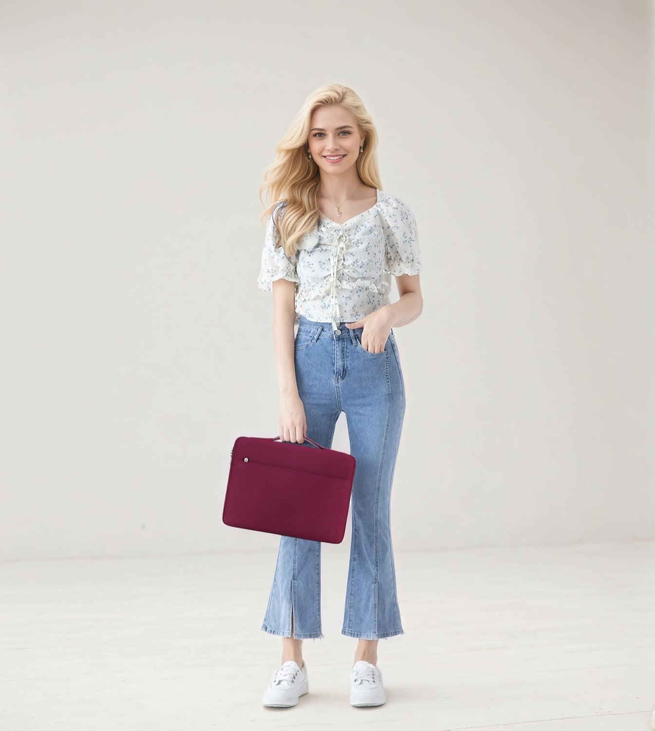 14 inch Laptop Sleeve Case Waterproof Carrying Bag with Handle for 14" HP Stream/15 Surface Laptop 3 4/14" ThinkPad P14s T14 T14s L14 Gen 2/Dell,Wine