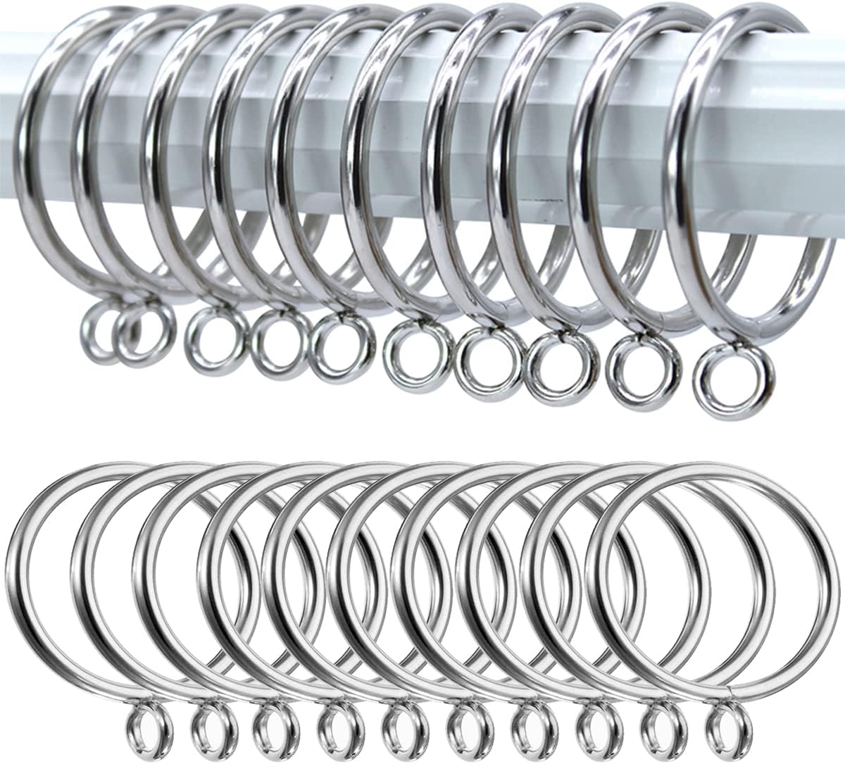 50 Pack 38mm Silver Metal Curtain Rings for Poles, Rods and Drapery, Shower Curtains