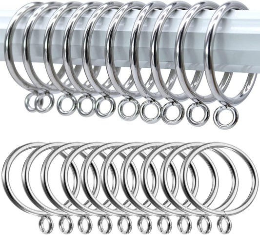 50 Pack 38mm Silver Metal Curtain Rings for Poles, Rods and Drapery, Shower Curtains