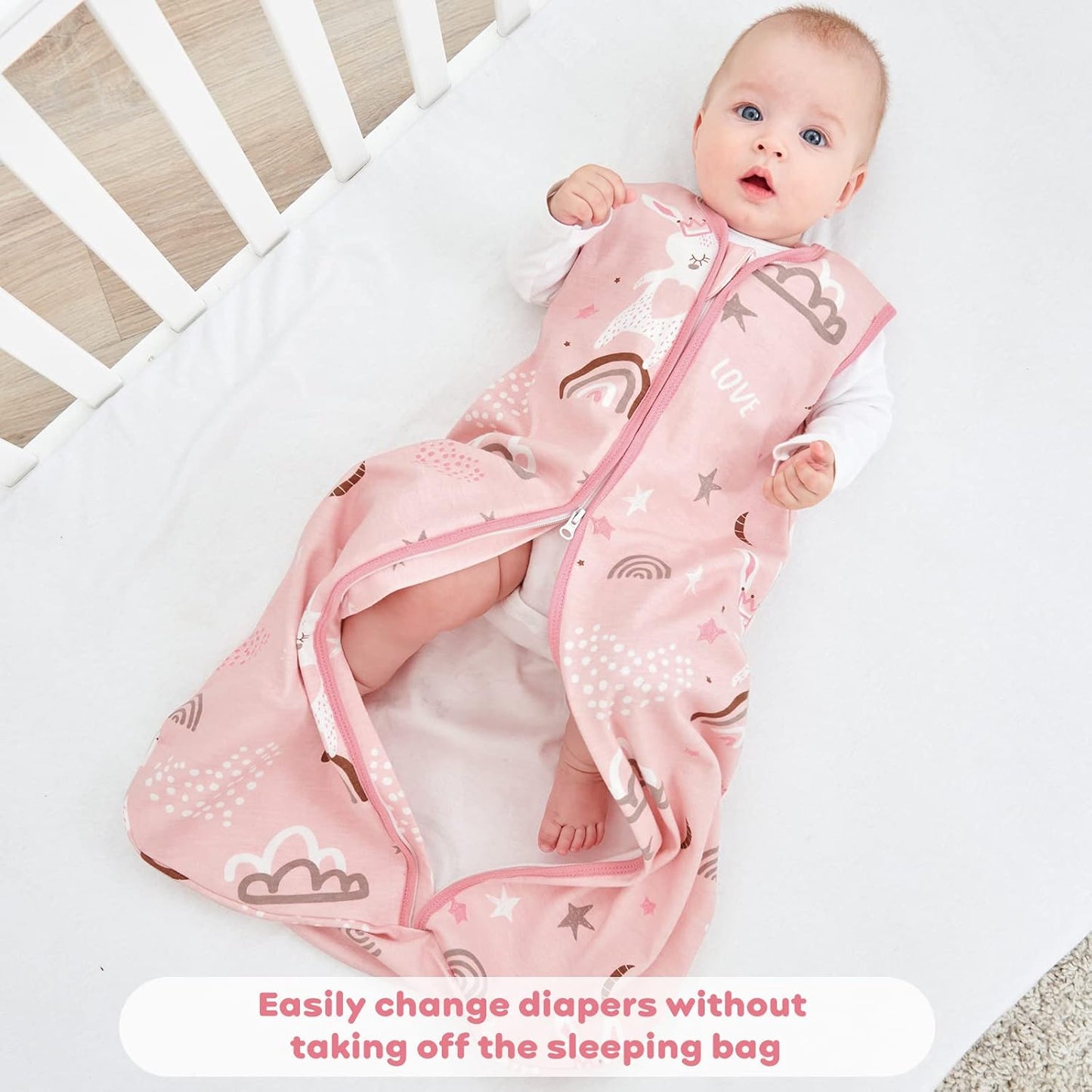 Baby Sleeping Bag 0.5 TOG 100% Cotton Soft Newborn Sleepsack Unisex Baby Wearable Blanket for Boys and Girls 12-18 Months