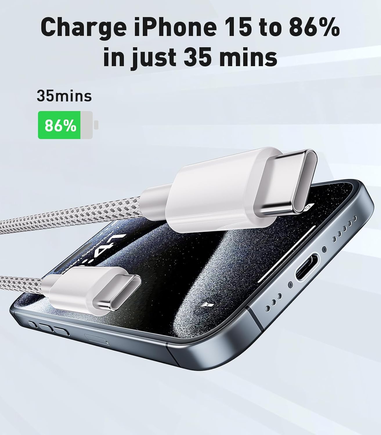 USB-C to USB-C Cable Fast Charge Compatible with iPhone 15, MacBook Pro, iPad Pro/Air, Samsung Galaxy S23/S22/S21 Note 20, Google Pixel, Huawei