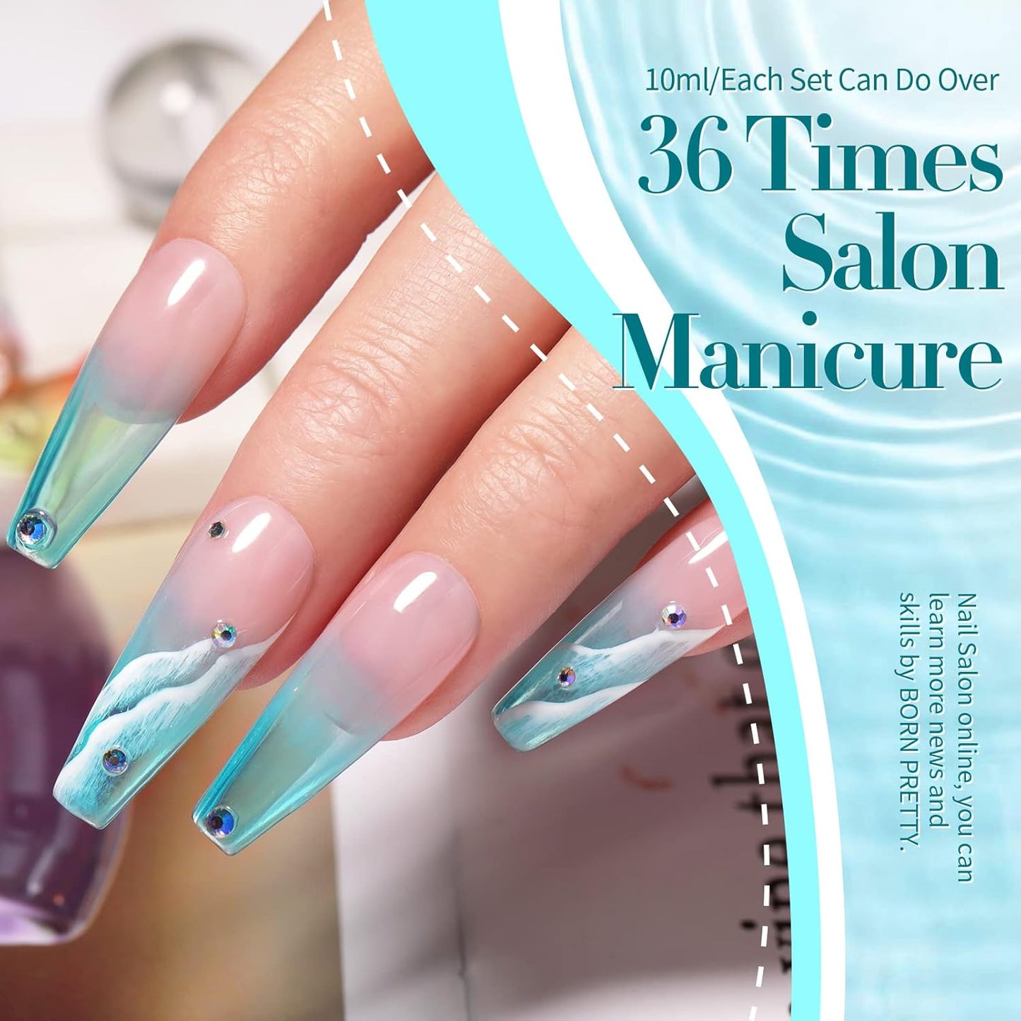 Summer Crystal Gel Nail Polish Set - Pastel Colors Blue Red Green Yellow Pink - Soak Off UV Gel Polish Kit 6PCS